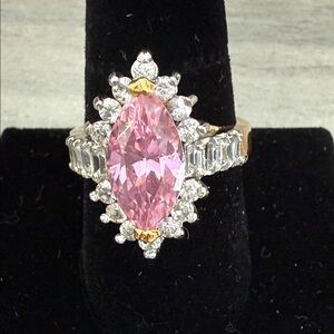Elegant Pink and Silver Tone Cocktail Women's Ring